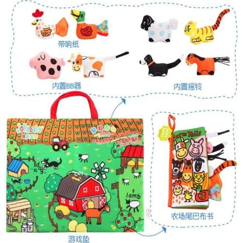 3D Soft Book Baby Early Educational Story Rustle Sound Rattle Bell play Crawling mat Cloth Book