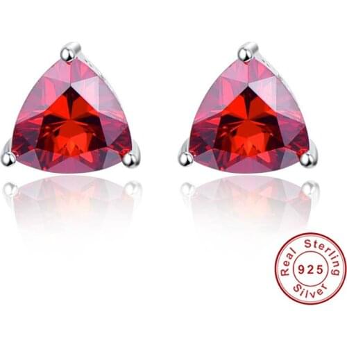 5.85ct Garnet triangle earrings Fire Mystic Topaz 925 Sterling Silver Stud Earrings Vintage Jewelry Brand Fashion