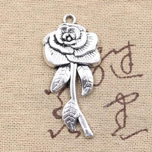 5pcs Charms Rose Flower 42x19mm Antique Silver Color Pendants Making DIY Handmade Tibetan Finding Jewelry