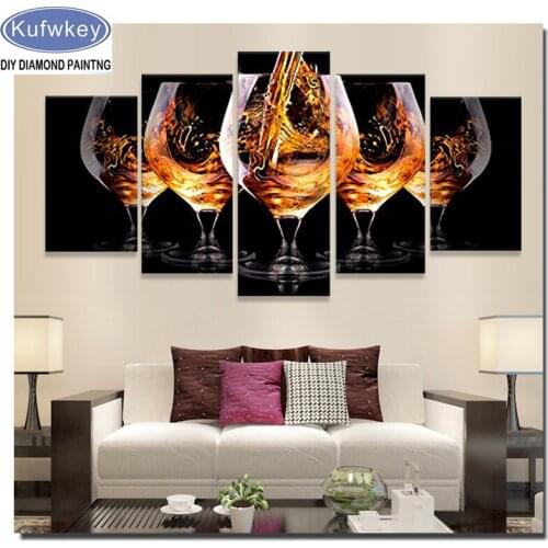 5d 5 panel Diamond Painting Full Square round drill Red Wine Glass Pictures Diamond Embroidery Multi-pictures Cross Stitch Decor
