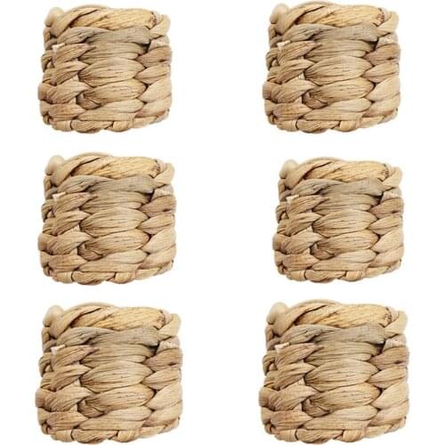 6PCS Natural Material Straw Corn Husk Napkin Holder Water Hyacinth Grass Napkin Buckle Napkin Ring Wedding Decoration
