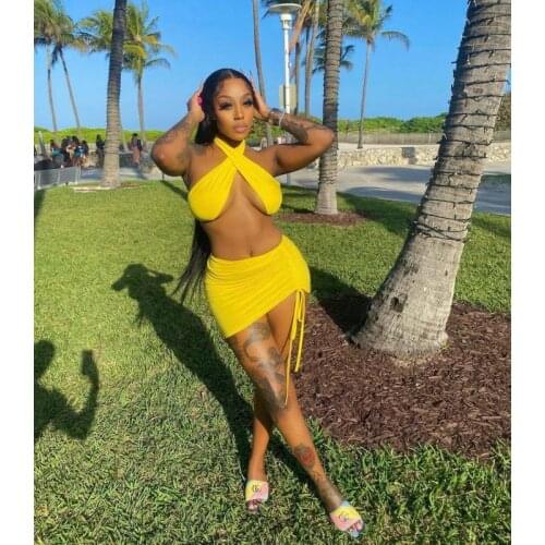 Adogirl Summer Women Halter Crop Top + Mini Skirts Suit Tracksuit Y2k 2 Piece Sets Sexy Club Outfits Matching Sets Plus Size