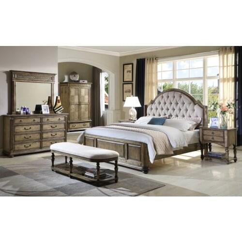 Antique wooden bedroom set furniture king queen size bed wardrobe and chest of drawers