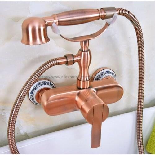 Antique Red Copper Bathroom Faucet Bath Faucet Mixer Tap Wall Mounted Hand Held Shower Head Kit Shower Faucet Sets Bna317