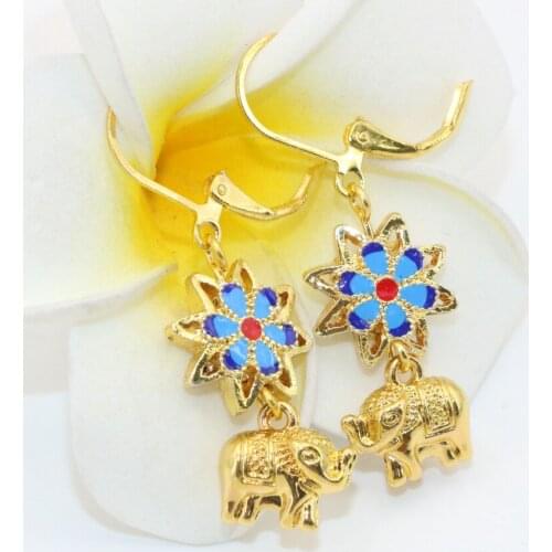 Bohemia Vintage style gold-color cloisonne statement long drop dangle earrings women girls gfits romantic fine jewelry B2594