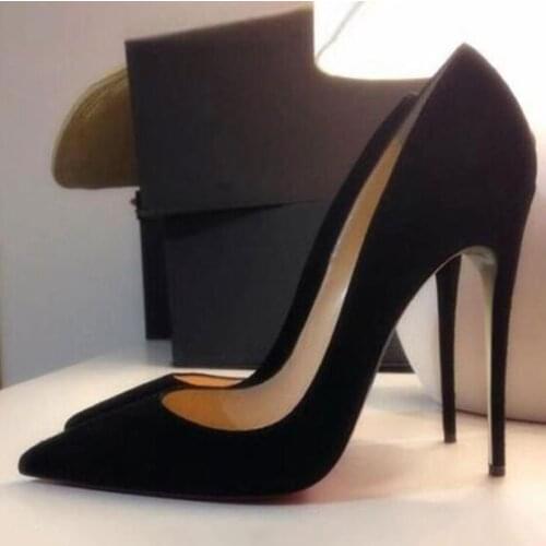 Big Sale Black Suede High Heels Pumps 12cm Pointed Toe Slip-on Pumps Women Shoes Customized High Stiletto Heels Dress Shoes