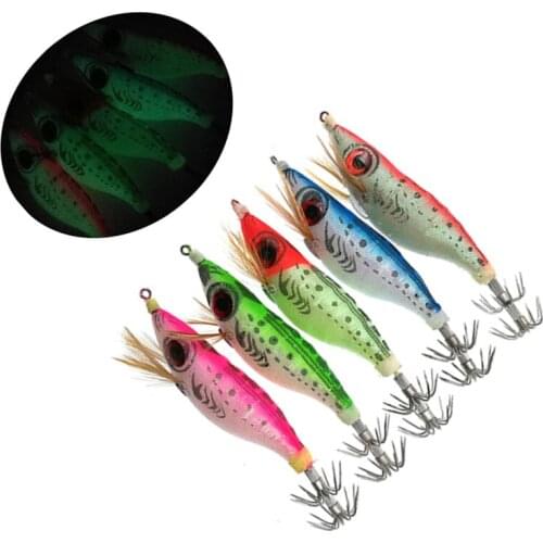 Hot Luminous Wood Shrimp Lure 30Pcs Squid Umbrella Hook Fishing Lure 10cm 9g Big Eyes Fluorescent Double Layers Jig Hook