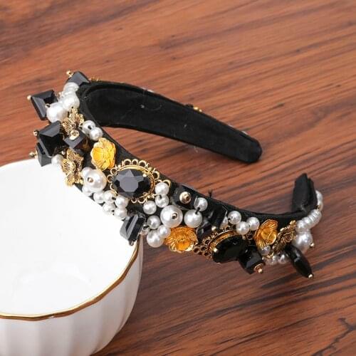 Haimeikang Jeweled Baroque Headband Women Wedding Bride Crystal Hairband Diamond Rhinestone Ladies Hair Accessories Headwear