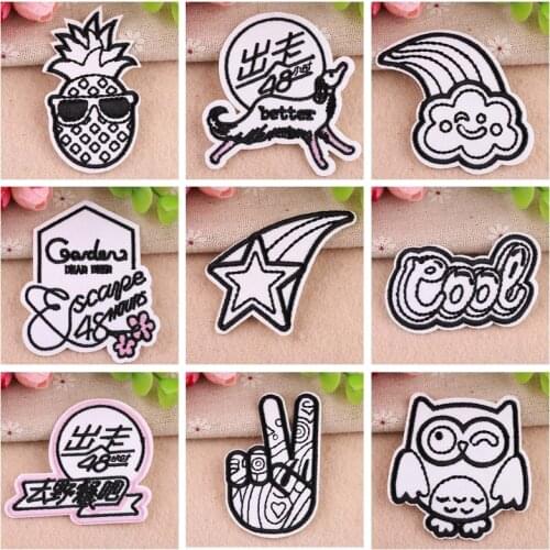 Exquisite Punk Wind Black and White Cartoon Fruit Rainbow Patches for Clothing Diy Coat Hats Back Rubber star Embroidery Badges