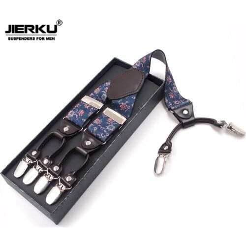 JIERKU Suspenders Mans Braces 6 Clips Suspensorio Fashion Elasticity Trousers Strap Father/Husbands Gift 3.5*120cm JK6C02