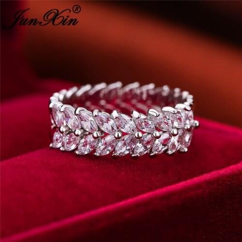 Brilliant Austrian Crystal Leaf Ring Band Silver Color White Zircon Boho Wedding Bands Engagement Rings For Women Jewelry Cz