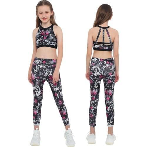 2Pcs Kids Girls Yoga sets Sport Suit Halter Neck Sleeveless Open Back Crop Top High Waist Pants Set for Running Gym Yoga Sports