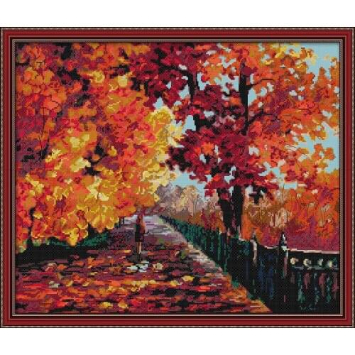 Red leaves cross stitch kit aida 14ct 11ct count print canvas cross stitches stitching needlework embroidery DIY handmade