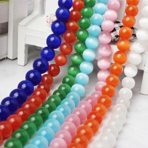 LanLi Cat Eye Stone 6mm/8mm/10mm/12mm Glass Round Loose Beads For DIY Bracelet Necklace Jewelry Making