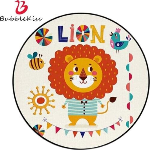 Bubble Kiss Cute Cartoon Lion Round Carpet Anti-Slip Rugs For Modern Living Room Soft Bedroom Decor Rug Children Climbing Mat
