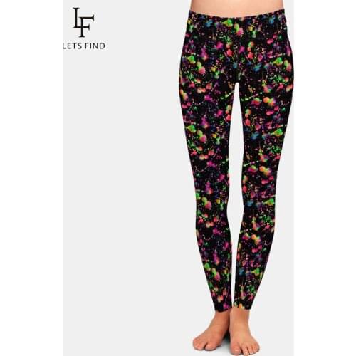 LETSFIND Fashion 3D Watercolor Splatter Pattern Digital Print Women Leggings High Waist Fitness Slim Stretch Leggings Plus Size