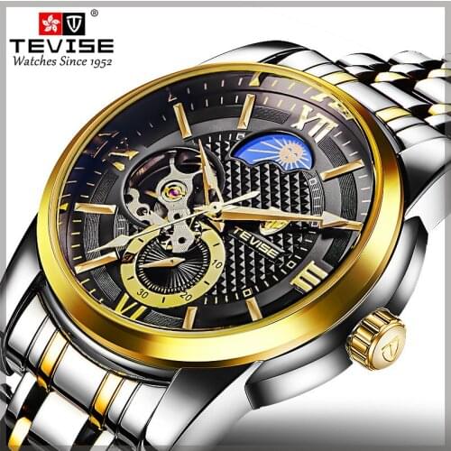 Tevise Brand Mens Mechanical Watch Fashion Luxury Automatic Watches Moon Phase leisure Man Wristwatch Clock Relogio Masculino