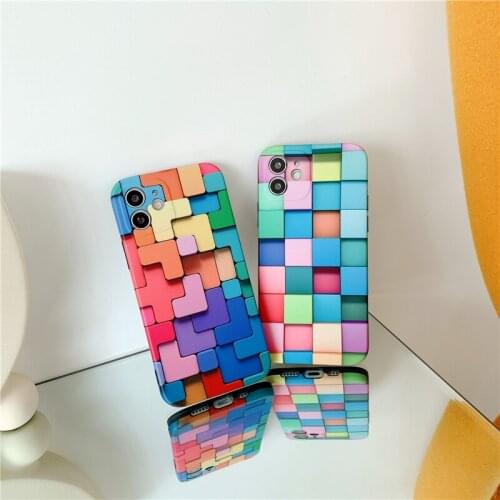 3D Colorful Block Phone Case For iphone 12 11 Pro Max Fashion Creative SE 2020 7 8 Plus X XR XS Soft Silicone Protect Cover