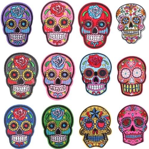 Patch for Punk Skull Clothing Iron on Embroidered Sewing Applique Flower Sew on Fabric Badge DIY Apparel Accessories Decoration