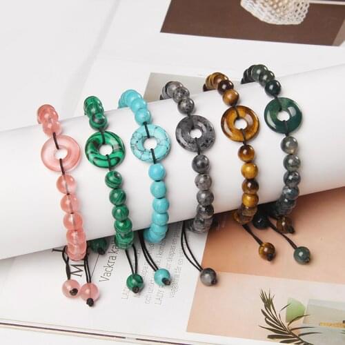 Natural Lucky Jad Peace Buckle Bangle Men Amulet Black Rope Labrodorite Beads Bracelet Adjustbale Vintage Jewelry Women Bracelet