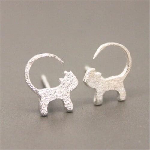New lovely cat stud earrings Beautiful long tail cat stud earrings Cat shadow drawing surface stud earrings for women