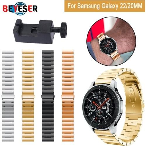 22mm 20mm Width Stainless Steel Band for Samsung Gear Sport S2 S3 Galaxy 3 41/45mm 42mm 46mm Watch Strap Metal Wristband Band