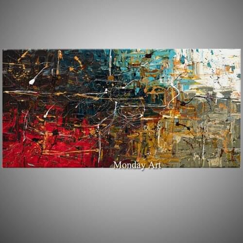 Hand Painted Modern Abstract Blue Red Oil Painting On Canvas Living Room Home Wall Abstract Oil Picture for Decoration Arts