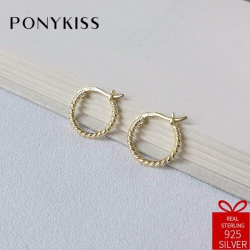 PONYKISS Vintage 100% 925 Sterling Silver Chic Twist Geometric Hoop Earrings For Women Party Fashion Accessory Fine Jewelry Gift