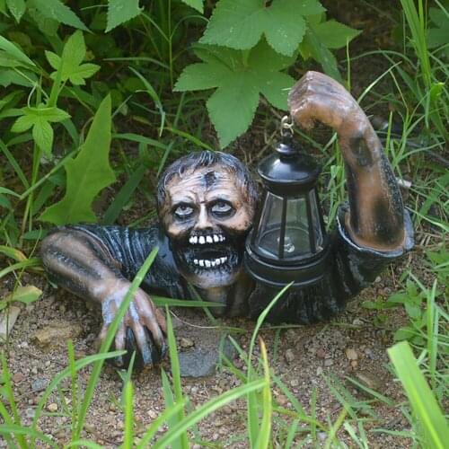 Zombie With Solar Led Lantern Resin Zombie Garden Statues Horror Movie Garden Gnomes Statue For Outdoor Garden Patio Yard Lawn