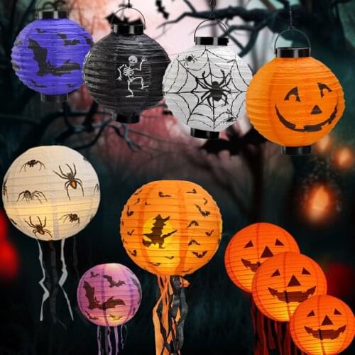 Halloween Led Light Paper Lantern Spider Ghost Pumpkin Bat Hanging Pendant Ornament Halloween Party Outdoor Decoration