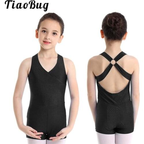 TiaoBug Kids Teens Solid Color Sleeveless Ballet Leotard Girls Gymnastics Leotard Sports Bodysuit Gym Unitard Children Dancewear