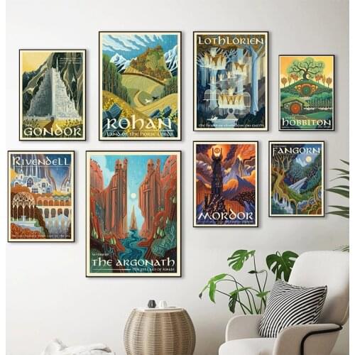 Tolkien Wall Art Canvas Painting Middle Earth Landscape LOTR Posters and Prints Wall Pictures Travel Gift Living Room Home Decor