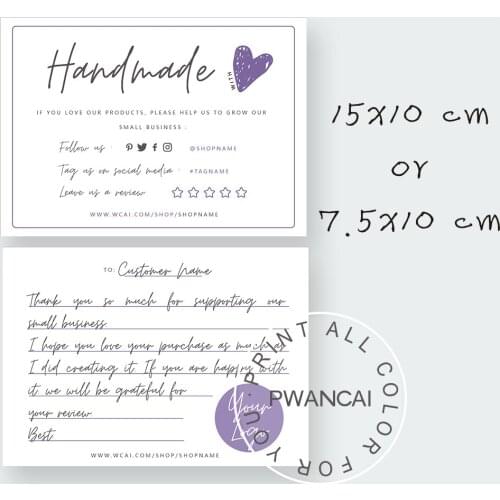 Printable Note For Small Business, Editable Handmade With Love Card, Order Packing Card, Handwritten Thanks Note 4X6inch/4X8inch