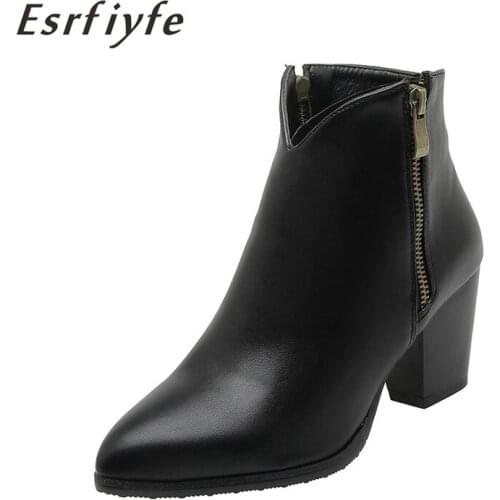 ESRFIYFE 2020 New Autumn Ankle Boots Women Microfiber Wedges Heels Western Boots Pointed Toe Zipper Fashion Winter Womens Boots
