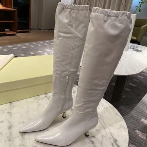 Stretch Opening Pointy Toe Women Knee High Boots Side Zip Winter Shoes Simple New Short Boots Big Size 43