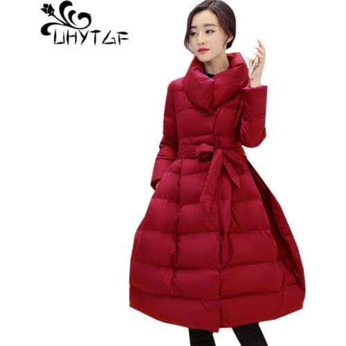 UHYTGF female winter coats quality down jacket Parker women Thicken slim warm long outerwear Mid-length plus size parka coat 873