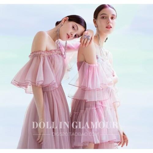 Luxury Runway Designers 2020 New Arrivals Summer Elegant Sexy Mesh Multi Layer Cake Ruffle High Quality Ladies Party Dress