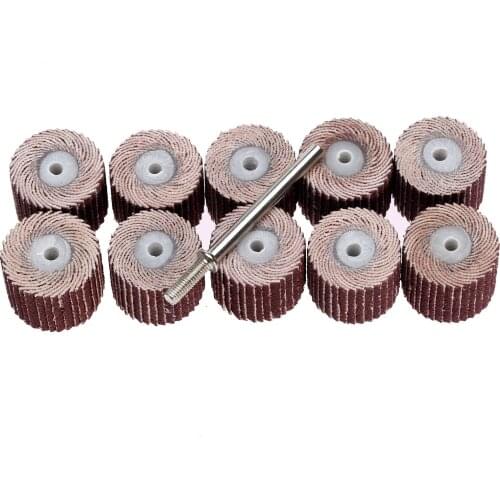 10Pc 15mm Polishing Grinding Buffing Wheel 240-Grit Sandpaper Sanding Flap Head for Dremel Rotary Tool+Mandrel for Mini Drill
