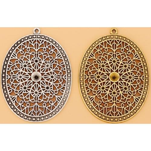 10pcs/Lot Tibetan Silver/Gold Hollow Filigree Large Oval Charms Pendants Blank Rhinestone Settings for 5mm Stone Jewelry Making