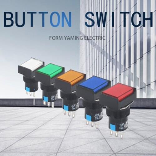 5pcs Push Button Switch 16mm Reset Momentary/Latching Self-locking Rectangle Electric Power 3 Pins 1NO 1NC