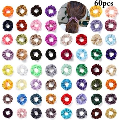 60Pcs/Set Hair Rope Hair Scrunchy Fashion All-Match Velvet Casual Hair Tie Ponytail Holder Hair Accessories For Ladies Women