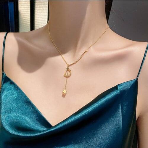 925 sterling silver French light color letter D necklace clavicle chain personality necklace temperament female pendant