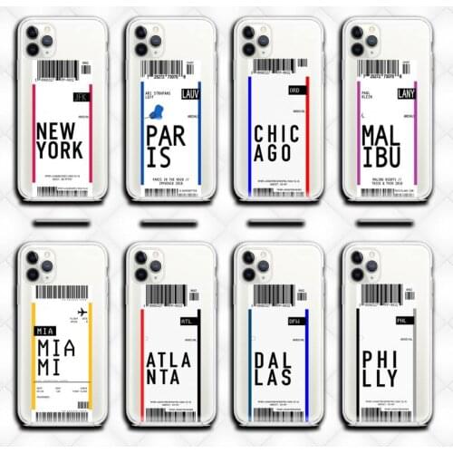 Travel City Air Ticket Label Bar Phone Case clear for iphone 12 pro max mini 11 pro XS MAX 8 7 6 6S Plus X 5S SE 2020 XR cover