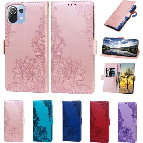 Mi 11 PU Leather Flip Case for Xiaomi Mi 11 Lite Poco F3 M3 X3 NFC M2 Coque Embossed Wallet Card Holder Bracket Lanyard Cover