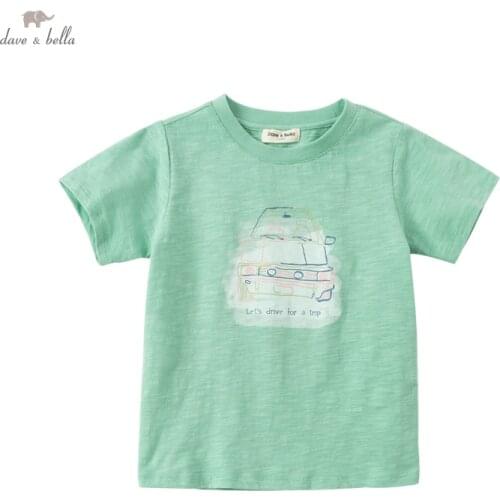 DKX17725-1 dave bella summer 5Y-13Y kids boys fashion cartoon letter patchwork T-shirt children boy high quality fashion tees