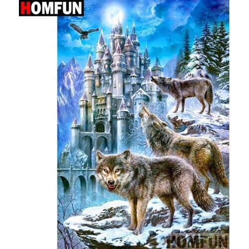 HOMFUN Full Square/Round Drill 5D DIY Diamond Painting "Wolf castle scenery" Embroidery Cross Stitch 3D Home Decor Gift A11154