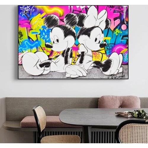 Disney MINNIE & MICKEY In Love Canvas Painting Street Graffiti Art Posters and Print Wall Art Picture for Living Room Home Decor