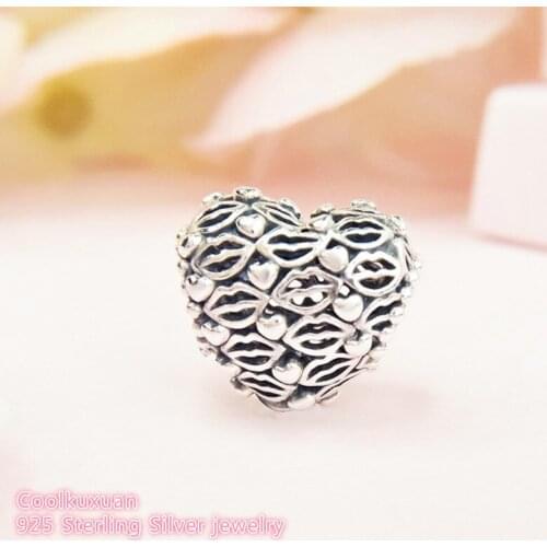 Valentines Day Original 925 Sterling Silver Love & Kisses Charm Heart Beads Fit Pandora Charms Bracelet Diy Jewelry Making
