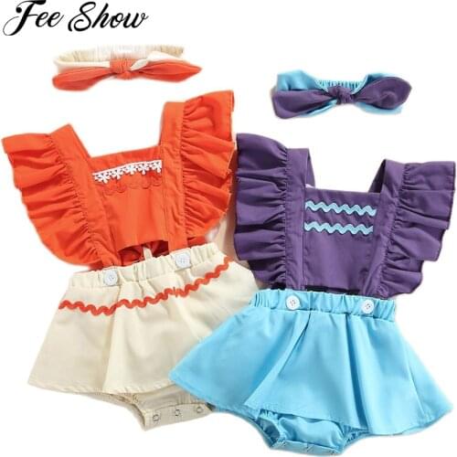 Newborns Baby Girls Romper Adjustable Ruffled Sleeves Straps Backless Infant Jumpsuit with Headband Sweet Babe Princess Outfits