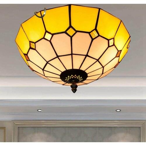 Creative Mediterranean Yellow Tiffany Colored Glass Corridor Balcony Lobby Bedroom Balcony Ceiling Lamp